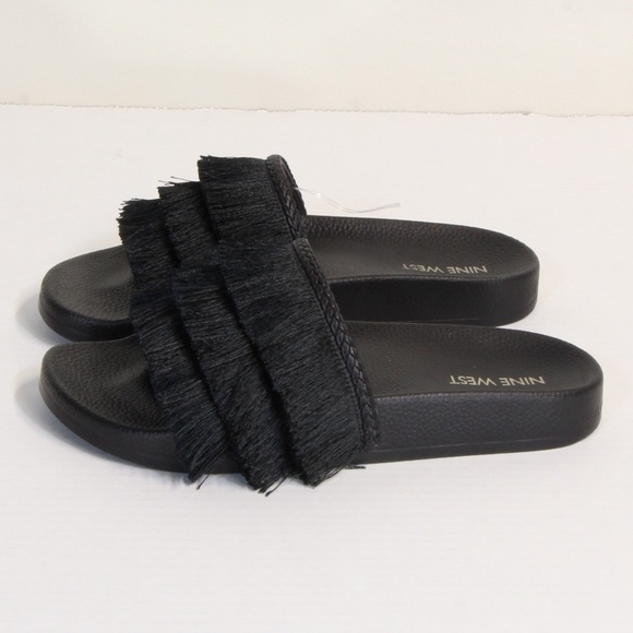 Nine West Black Fringe Slides Size 6 NWOT - Picture 6 of 8